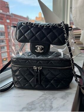 Chanel Black Quilted Leather & Clear PVC Crossbody Bag